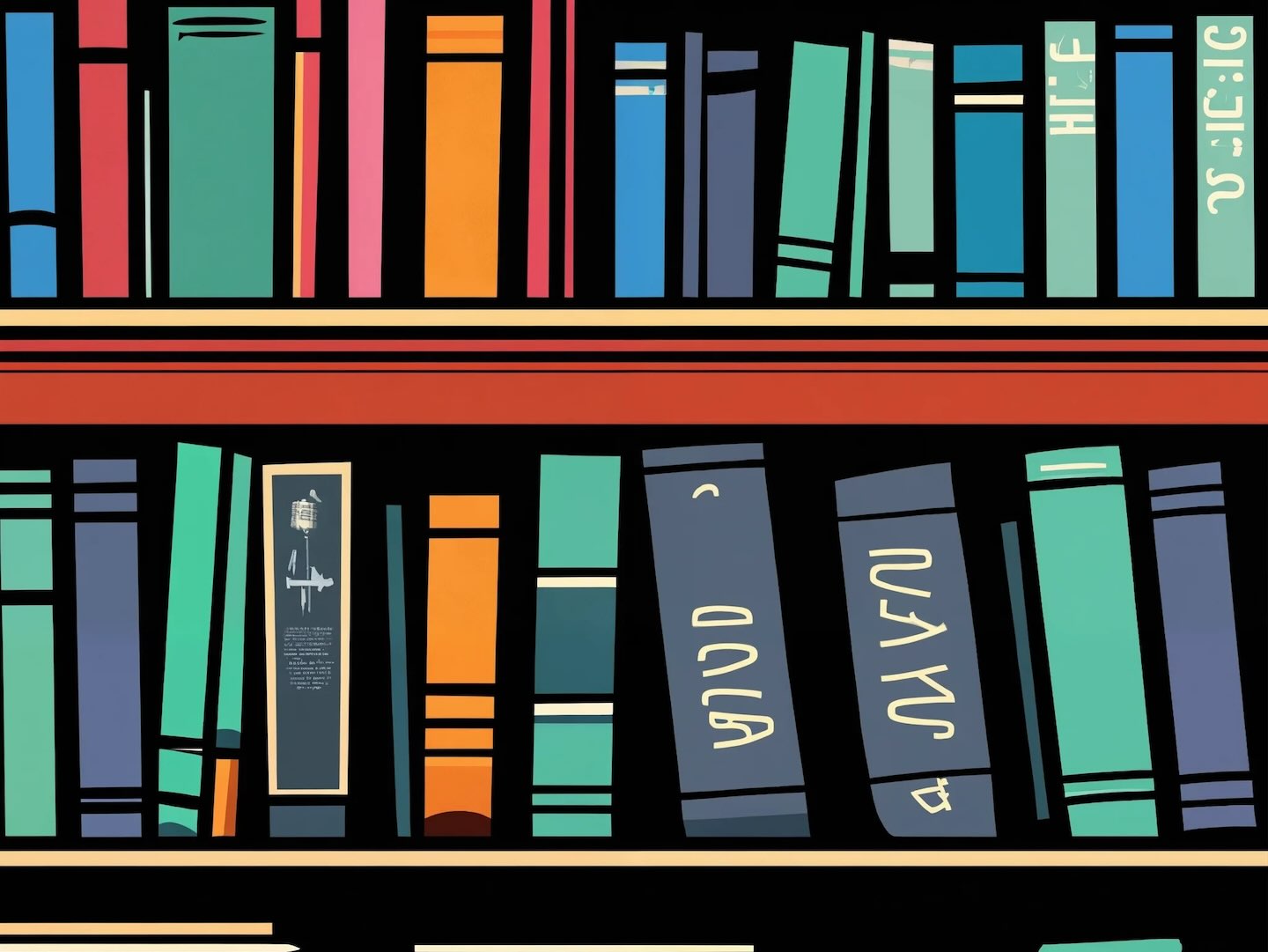 An illustrated shelf of books